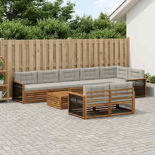 Teenpull Outdoor-Sofagarnitur aus massivem Akazienholz mit Kissen 9-teiliges Gartenmöbelset wetterfestes Loungeset für Terrasse Sitzgruppe mit Tisch und Sessel für entspanntes Beisammensein