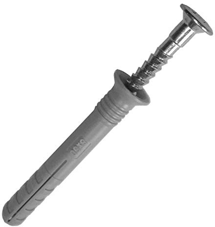 200x Hüfner Nageldübel ''FIX'' aus reinem Nylon mit verzinktem Schraubnagel - Senkkopf-Schlagdübel - die perfekte Schnellmontage mit hohen Auszugswerten in Vollbaustoffen - 6x50 mm - 6x50mm