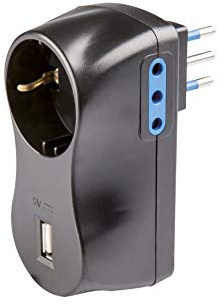 Poly Pool PP0427.1 Adattatore Multiplo 4 posti Con Alimentatore USB 2 Prese Piccole 10 A 1 Presa Standard Tedesco, Nero