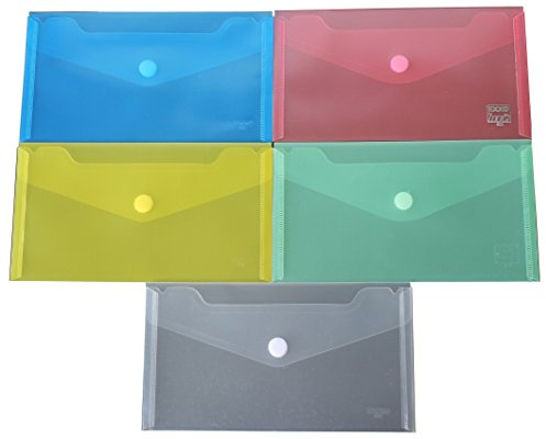 Dokumententasche Sammeltasche DIN Lang, 10 Stück, PP-Kunststoff, mit Klettverschluss, 225 x 125 mm (Transparent farblich sortiert)