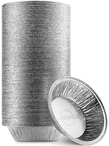 MontoPack Disposable 5 Aluminum Foil Pie/Tart Pans (100 Pack) | 5 Inch Round Cake Pan for Baking Personal Mini Pies, Homemade Cakes & Quiche | Oven Safe Foil Tins Easily Stack & Store Freeze & Reheat