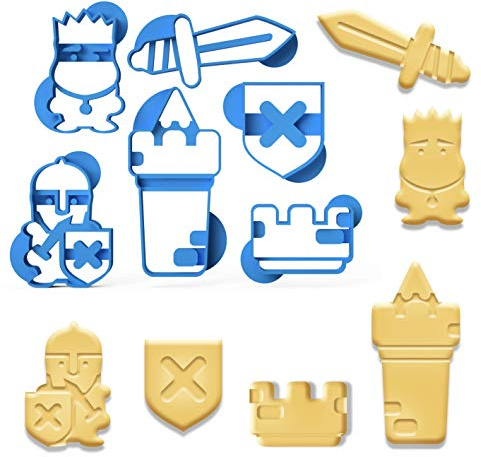 6er SET Keksausstecher Ritter Ausstecher Burg Schwert Ausstechform Mittelalter Schild inkl. 2 Rezepten und Anleitung aus Bio Kunststoff Made in Germany