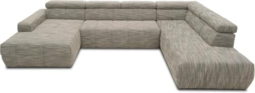DOMO. collection Sofa Brandon, Wohnlandschaft mit Rückenfunktion und Sitztiefenverstellung Couch in U-Form, Polstergarnitur 359 x 228 x 80 cm (BxTxH), weiß-grau | Longchair links mit Sitztiefenverstellung, mit Sitzfunktion und U-Form für hohen Komfort, 359 x 228 x 80 cm (BxTxH)