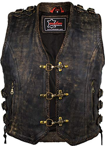 Läderväst för män i vintage stil/biker rutig (S)