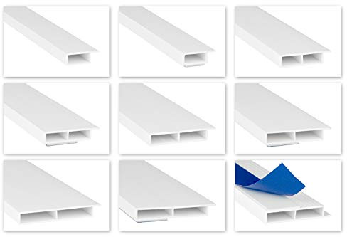 HEXIM Fenster/PVC Deckleisten 7mm - Hohlkammerprofile, wahlweise mit Schaumklebeband (selbstklebend) und Überstand für Wandabschluss (Fahne) - 2 Meter je Leiste (60x7mm, HJ 204)