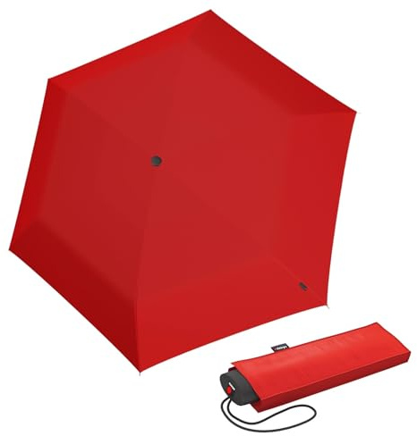 Knirps IS.050 Taschenschirm manual kleiner Reiseschirm windstabil & leicht | Mini Regenschirm Rot – flach & kompakt, 190 g leicht, wasserabweisend, mit Schutzhülle, ideal für Reise & Alltag