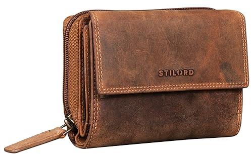 STILORD 'Thea' Damen Geldbeutel Leder RFID Geldbörse Groß Vintage Portemonnaie für Frauen NFC Schutz Ledergeldbörse mit Reißverschluss in Geschenkbox Echtleder, Farbe:Bergamo - braun