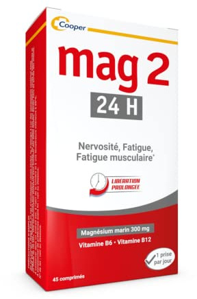 MAG 2 - 24H - Magnésium, vitamine B6 et B12 - Anti-nervosité et anti-fatigue - Complément alimentaire - Programme de 45 jours - 45 comprimés