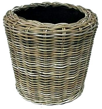 Klocke Pflanzkörbe Pflanzkorb Rattan Rund – Beigegrau - Weidenkorb mit Einsatz für Außen/Outdoor - Gartenkorb Korbgeflecht - Übertopf für Garten/Pflanzgefäß (Ø 45cm / Höhe 49cm)