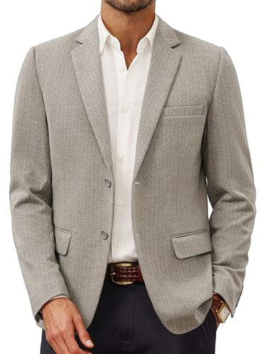 Mens Business Suit Jacket Knit Blazer Slim Fit Herringbone Sport Coat for Office C-Apricot