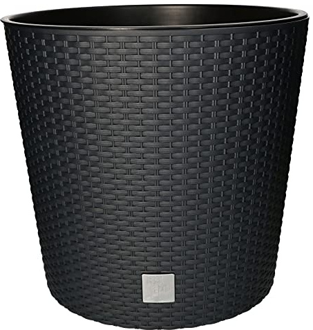 KOTARBAU® Macetero Redondo con Maceta Interior, 375 x Ø 400 mm, Ratan sintético, Antracita - Gris, Maceta Rato con Trenzado Que imita el Mimbre, Maceta Interior separada, extraíble, Cesta