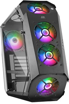 Mars Gaming MC51,Torre PC Gaming ATX, 5 Ventiladores 120mm Chroma ARGB, Controladora con Mando, Doble Cristal Templado, Refrigeración Avanzada, Negro