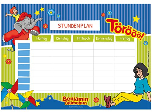 Papierdrachen Stundenplan DIN A4 Block - Benjamin Blümchen 1 - beschreibbar und ideal als Geschenk für die Schule - Wochenplan - Stundentafel zur Einschulung