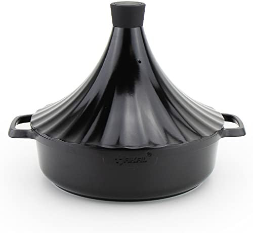 Marokkanische Tajine Morocco Ø 28 cm Aluminium Induktion Schwarz Glänzend Schmortopf, Premium Qualität, für alle Herdarten und Backofen geeignet