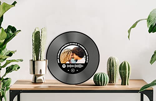 Oedim Disco de Plata Música Spotify + Foto Personalizado, Fabricado en Metacrilato 4mm, 25 x 25 cm, Efecto Espejo, Regalo Original para San Valentín