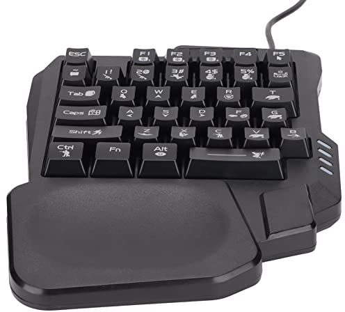 Sazao One Handed Gaming Keyboard, Three Colors Backlight Wide Palm Rest 35 Keys Gaming Keyboard for Computer for Mobile Games