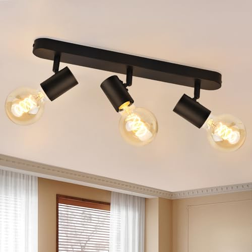 KYOTECH Deckenlampe 3 Flammig E27 Aluminium 350° Schwenkbar Max. 60W | Schwarz Modern Deckenstrahler E27 Fassung Ohne Leuchtmittel, Deckenleuchte Für Schlafzimmer, Wohnzimmer, Küche, Flur