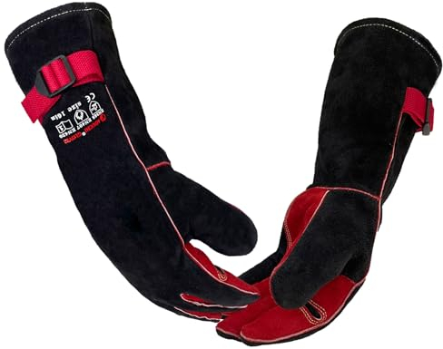 AOUCHI 500 °C Leder-Schweißhandschuhe mit verstärkter Handfläche, lange Ärmel, hitzebeständige Feuerhandschuhe für Tig Mig BBQ (Groß 40,6 cm)