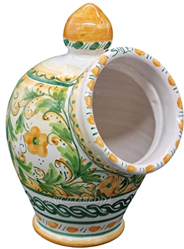 Sicilia Bedda - SALIERA IN CERAMICA SICILIANA - Prodotto Realizzato Interamente a Mano - Altezza 25 Cm (Decoro Fiori)