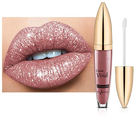 JAWSEU Metallic Make-Up Lipgloss Lippenstift, Glitzer Wasserfest Dauerhaft Glanz Glitter Lip Gloss, Diamant Schimmer Liquid Lipstick
