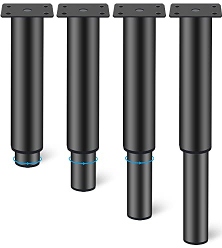 Rusoz 4 Stück Möbelfüße Verstellbar, Möbelfuß Metall Schwarz 250-450mm Höhe Klein Tischbeine Höhenverstellbar Eisen Rund Mit Schrauben Für Sofa, Bett und Schränke