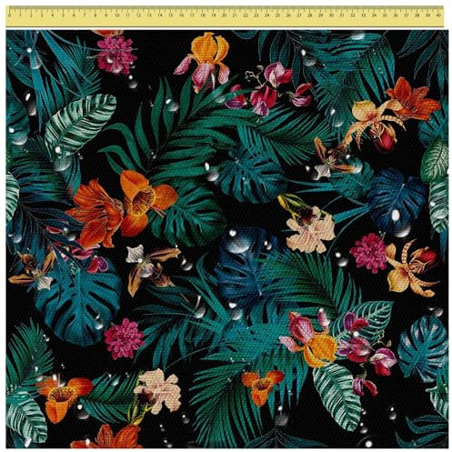 DreamRoots Segeltuch Wasserdicht - Polsterstoff Meterware 160 cm breit - Wasserabweisender Stoff 220 g/m2 600D - Markisenstoff Wasserdicht Meterware Dark Botanic Red Laufmeter