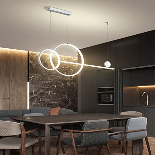 Bellastein Moderne Pendelleuchte 54W LED Hängeleuchte Esstisch Kronleuchter dimmbar Hängelampe mit Fernbedienung pendellampe höhenverstellbar Pendelleuchte für büro esszimmer Wohnzimmer Küche (Weiß)