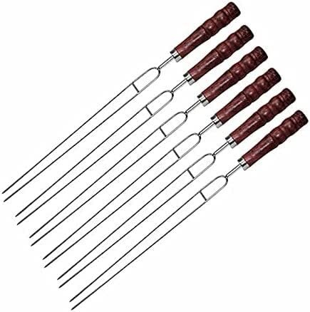 BASII Grillutensilien, Kebab-Spieße, 6 Stück, 43,2 cm (45 cm), Grillspieße, Edelstahl, zum Grillen, Grillen, Gabel, U-Form, Holzspieße, Fleischnadel (Farbe: Silber) (Silber) (einfarbig)