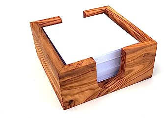 Zettelbox Notitzpapier Halter eckig für Zettelgröße 8,5 x 8,5 cm geeignet, handgefertigt aus Olivenholz, Hochwertig, Geschenk.