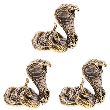 Warmhm 3 STK Schmuck Aus Reinem Kupfer Sasquatch-Statue Kobra-skulptur Rc-Schlange Kobra-schlangenfigur König Schlangenminiatur Gold Büro Messing China Chinesisches Tierkreiszeichen
