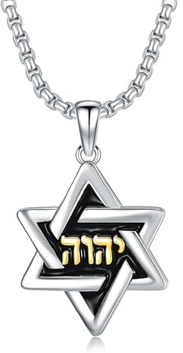 Lattd Star of David Necklace 925 Sterling Silver Jewish Star Pendnat with Name Of God YHWH Jewelry Gift for Men Women