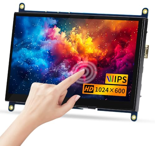 CUQI 7 Zoll Mini Monitor HD IPS 1024x600 HDMI Display Touchscreen für Raspberry Pi 3/4/5, PC, Windows, Xbox, Kamera