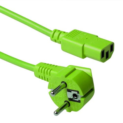 ACT Cable IEC 5m, Cable C13, Cable de alimentación para PC, CEE 7/7 a C13 3 Clavijas - Contacto de Tierra - AK5405 Verde | Para PDU
