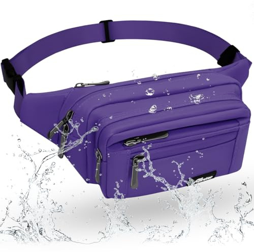 HNOOM Hüfttasche Bauchtasche Wasserdicht Gürteltasche Damen Herren Groß Handytasche Sport Hüfttasche Crossbody Seitentaschen für Outdoor Reise Wandern Hundetraining (lila-1)