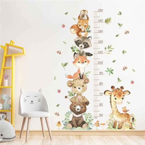 Herfair Messlatte für Kinder, Höhe Diagramm Wandtattoo, Kinderzimmer Wald Tiere Wandaufkleber Wandsticker DIY Wandbild für Kinderziemmer Dekor