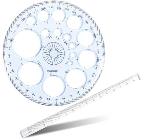 Plastic Ruler Set Clear 15cm Straight, Triange Ruler, Protractor Ruler Round Circle Drawing Protractor Tool Set Transparent Measuring for Schools Office Kids Adults