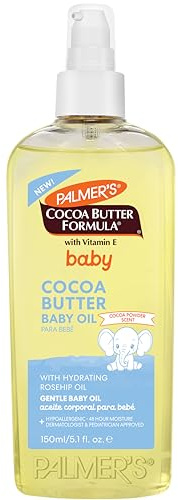 Palmers babyolja, kakaosmör formel, mild kroppsolja, 150 ml, närande massageolja för känslig hud, med E-vitamin och arganolja, 48 timmars fukt, dermatologiskt testad baby Essentials