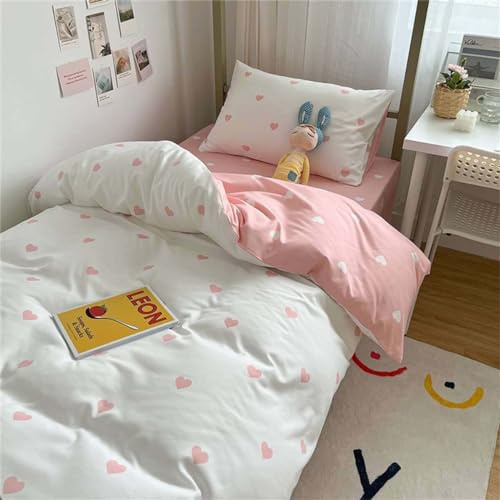 Nyescasa Herz Bettwäsche 140x200 Rosa Weiß Herzen Bettbezug Mädchen Kinder Weich Mikrofaser Herzmuster Wendebettwäsche Set mit Reißverschluss und Kissenbezug 70x90cm