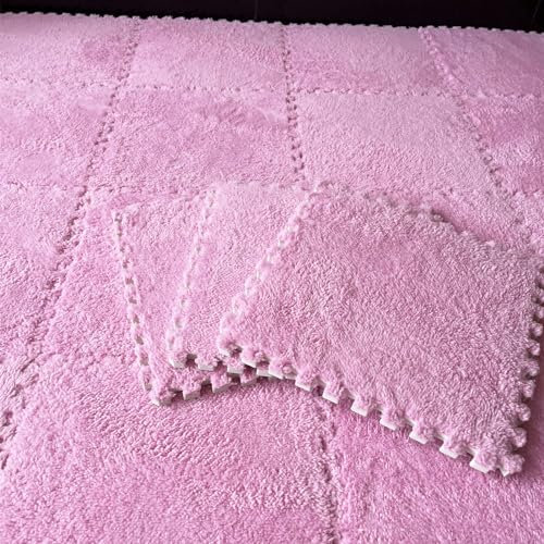 LULUMAIC 10 Stück weiche Puzzle-Schaumstoff-Bodenmatte, quadratische ineinandergreifende Teppichfliesen, Plüsch-Spielmatte, Spielzimmer, Schlafzimmer, 30,5 und 61 cm (Rosa, 30,5 x 30,5 x 0,6 cm)