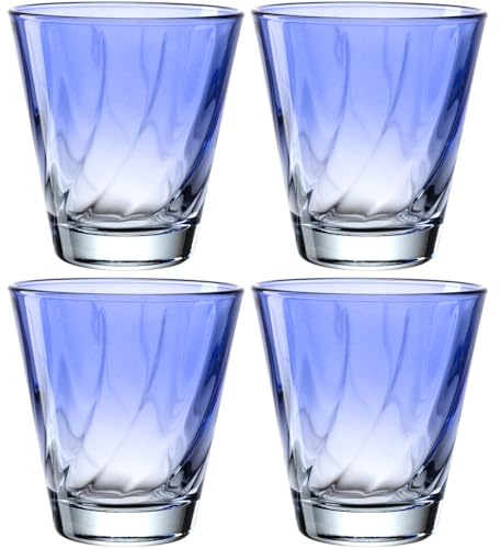 LEONARDO HOME Twist Trinkglas, 4er Set, spülmaschinenfeste Saft, hochwertige & moderne Trink, ergonomische, alltagstaugliche & geschwungene Wasser, blau, 215 ml, 046967