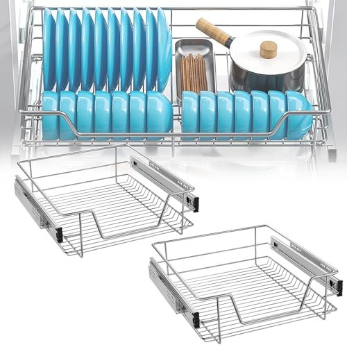TANYEAR Teleskopschublade 2x50cm Küchenschrank Küchenschublade Ausziehbare Küchen Organizer Küchenschubladen Korbauszug Schubladen Küchen Regal Vollauszug Schlafzimmerschublade 20kg Belastbar