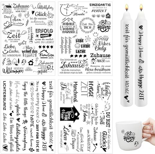 Rub On Stickers Home, 4 Pezzi Easy Ons, Pellicola Con Frasi per Raysin Keraflott, Blocchi di Legno, Transfer Adesivi Fai Da Te Decorazione Happy Home