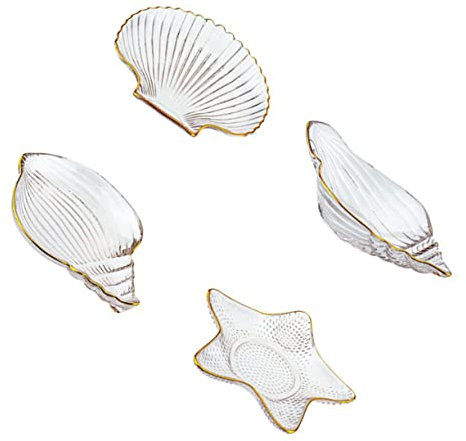 Holibanna 4pièces Assiettes De Rangement Présentation De Bijoux Transparent Avec Bord Doré Plats Multifonctionnels Pour Fruits Desserts Et Décorations