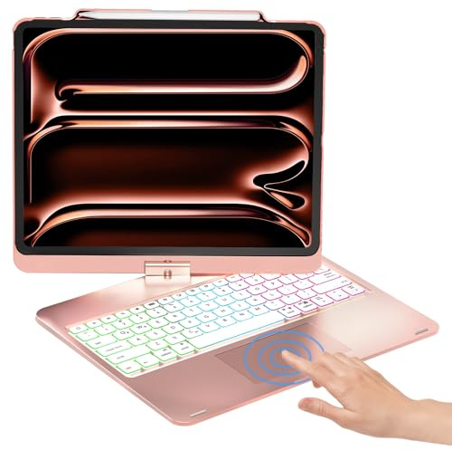 NOKBABO for iPad 13 pro case with Keyboard & iPad Air 13 inch case Keyboard, Rainbow Backlits, Pencil Holder, 360°Rotatable, Compatible with iPad Pro 12.9 6th/5th/4th/3rd Generation - Bright Pink