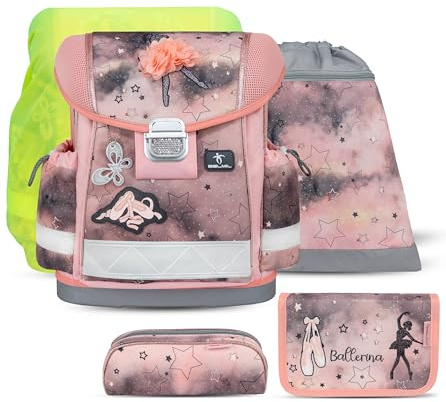 Belmil Schulranzen Set 403-13/AG/S/R 5 - teilig ergonomischer Schulranzen Set mit Regenschutz 1. klasse 2. klasse 3. klasse - Super Leicht 930-990 g/Grundschule (Rose Ballet)