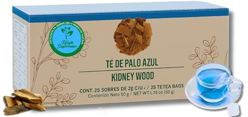 Palo Azul Herbal Tea – 25 Tea Bags –Kidneywood (Blue Stick) Infusion – 100% Natural, Vegan, Non-GMO, Hecho en México-Caffeine-Free – by High Supreme