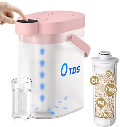 Waterdrop ED05TP 0TDS Electric Water Filter Jug, 3.5L, with 1-Months Filter | Zero TDS Water Filter Dispenser, Reduce Chlorine, Lead, Countertop Water Filtration System, Pink