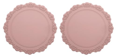 QUARKZMAN 2pz 9 Sottopiatto in Silicone per Tavolo da Pranzo, Sottopiatti Rotondi Resistente al Calore Impermeabile Antisporcizia per Cucina (Rosa)