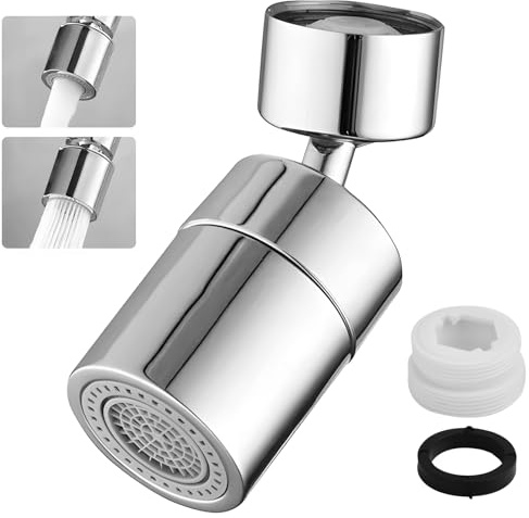 360 Giratorio Aireador Grifo, Aireador Grifo Cocina Giratorio 360°, Adaptador para Grifos de Cocina y Baño con 2 Modos de Pulverización, Compatible con Roscas M22 y M24, Ahorro de Agua Eficaz