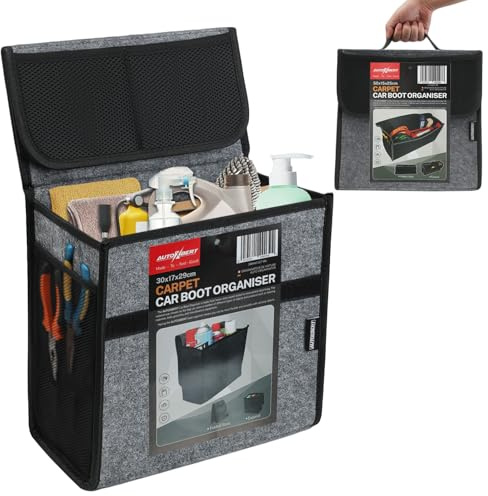 OEMASSIVE Car Design Kofferraumtasche Organizer Autotasche Auto Kofferraum KFZ Tasche Toolbag Aufbewahrungstasche,Zusammenklappbar mit Klettverschluss (30x17x29cm/Grau)